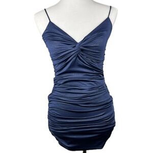 Lucy in The Sky Talia Glitter Front Twist Dress Navy Size XS Party Club Cocktail